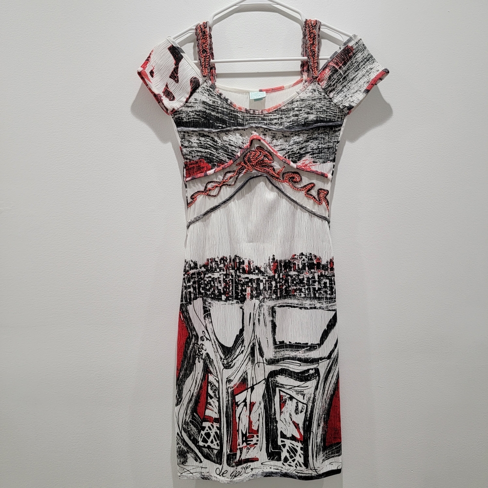 LeGatte Jeans Black, Red And White Artistic Dress Sz US 6
